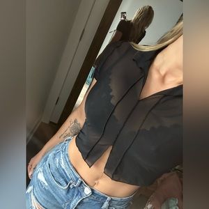 Black Sheer Collared Crop Top